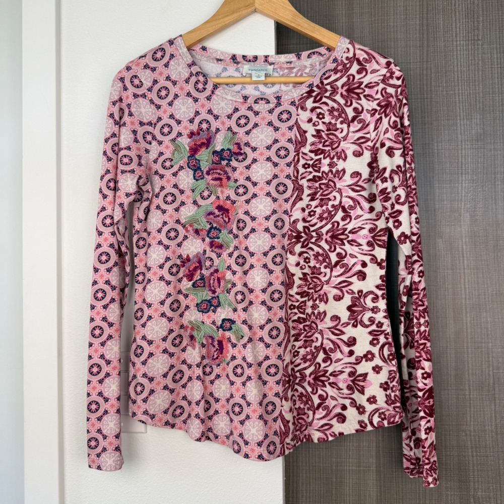 Sundance Pink Celebration Long Sleeve Tee Embroidered - Picture 4 of 13
